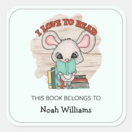 Adesivo Quadrado Boletins Personalizados de Rato para Crianças