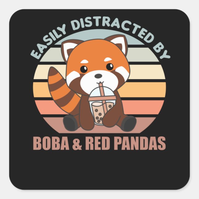 Adesivo Quadrado Bolha Chá Vermelho Panda Chocolate Fora de Boba (Frente)