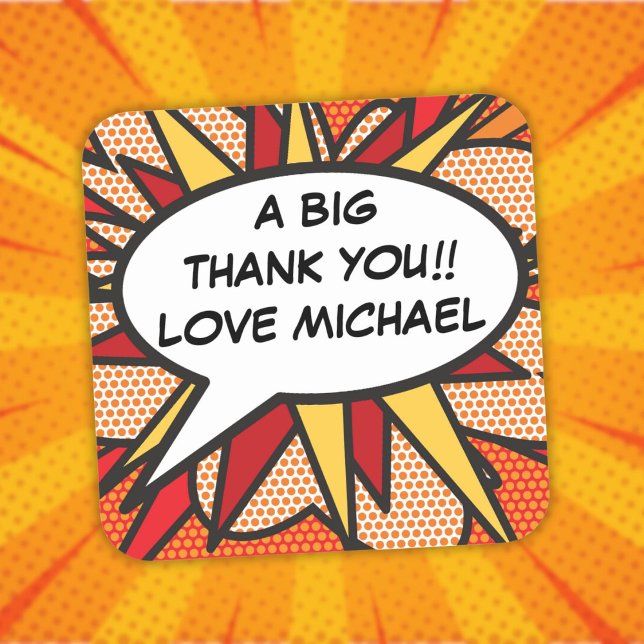 Adesivo Quadrado Bolha de Fala Personalizada Diversão Moderna Histó (Personalized Speech Bubble Fun Modern Comic Book Square Sticker)