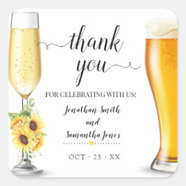 Adesivo Quadrado Bolhas de girassol e cerveja Obrigado casamento