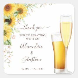 Adesivo Quadrado Bolhas e Brechas Obrigado Casamento de Girassol