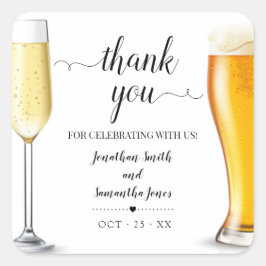 Adesivo Quadrado Bolhas e cervejas minimalistas Obrigado casamento