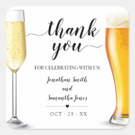 Adesivo Quadrado Bolhas e cervejas Obrigado casamento minimalista