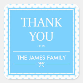 Adesivo Quadrado Bolinhas Azuis e Fita Obrigado