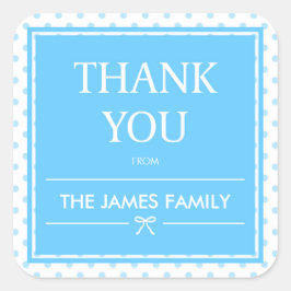 Adesivo Quadrado Bolinhas Azuis e Fita Obrigado