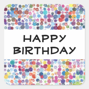 Adesivo Quadrado Bolinhas da pintura da aguarela do arco-íris