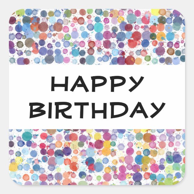 Adesivo Quadrado Bolinhas de pintura de aquarela arco-íris (Frente)