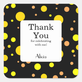 Adesivo Quadrado Bolinhas Dourada amarela alaranjada Preta Obrigado