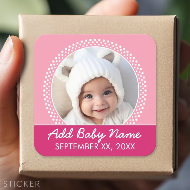 Adesivo Quadrado Bolinhas Rosa Fotografia Frame Baby Girl (Custom Sticker)