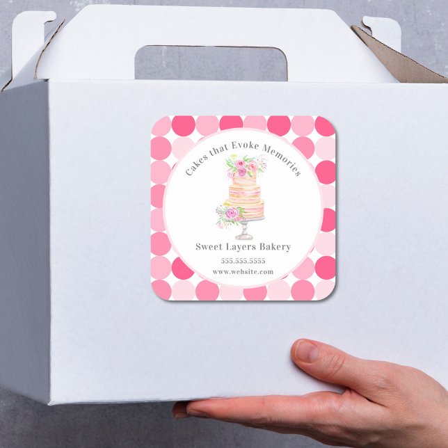 Adesivo Quadrado Bolo Chic Business em Camadas com Rosa Bakery (Criador carregado)