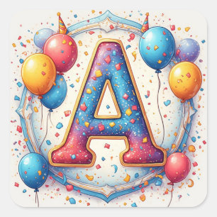 Adesivo Quadrado 🎂 Bolo Com Velas De Aniversário Letra A Festa 🎂