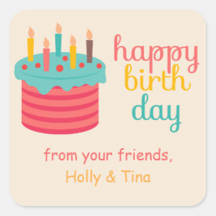 Adesivo Quadrado Bolo com velas desejo de aniversário