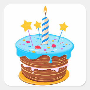 Adesivo Quadrado Bolo de Aniversário Colorido com Velas