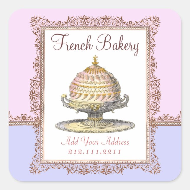 Adesivo Quadrado Bolo de Aniversário da Padaria Francesa Elegage Vi (Frente)