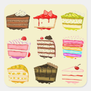 Adesivo Quadrado Bolo de aniversário de bolo bonito com creme color