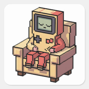 Adesivo Quadrado Bolo de Aniversário de Gamer Pixelado Vídeo Infant