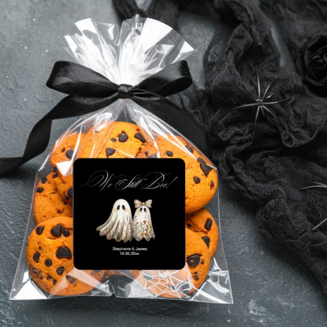 Adesivo Quadrado Bolo de Aniversário do Casamento Bonito de Hallowe (Criador carregado)