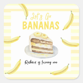 Adesivo Quadrado Bolo de Banana em Aquarela Festa de Aniversário