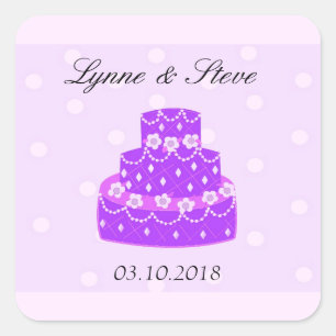 Adesivo Quadrado Bolo de Casamento Roxo Salve a Data