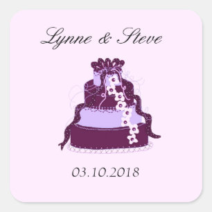 Adesivo Quadrado Bolo de Casamento Roxo Salve a Data
