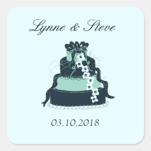 Adesivo Quadrado Bolo de Casamento Teal Salve a Data