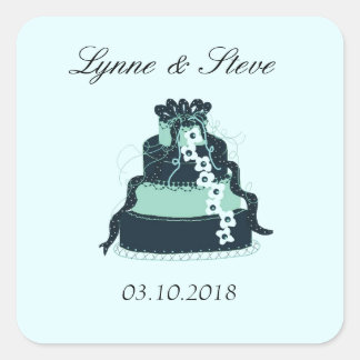 Adesivo Quadrado Bolo de Casamento Teal Salve a Data
