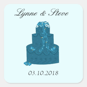 Adesivo Quadrado Bolo de Casamento Teal Salve a Data