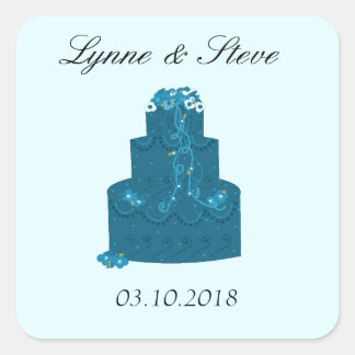 Adesivo Quadrado Bolo de Casamento Teal Salve a Data