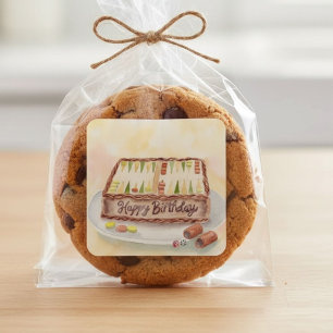 Adesivo Quadrado Bolo de Chocolate de Aniversário Gamão