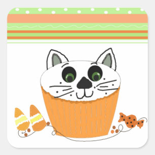 Adesivo Quadrado Bolo de Gato de Halloween