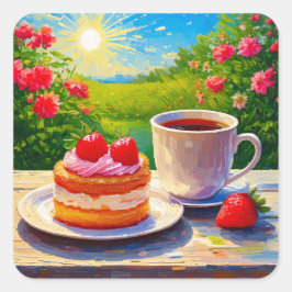 Adesivo Quadrado Bolo de morango e café