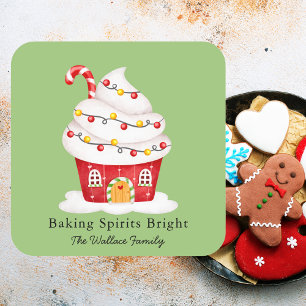 Adesivo Quadrado Bolo de Natal com Espiritos Alegres