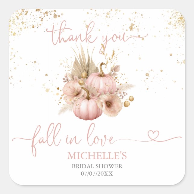 Adesivo Quadrado Bolo de Noivado Obrigado Abóbora de Amor (Frente)