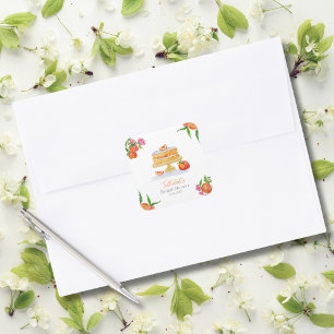 Adesivo Quadrado Bolo de Pêssego com Flores em Aquarela Chá de Noiv
