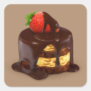 Adesivo Quadrado Bolo de Sorvete de Chocolate Delicioso
