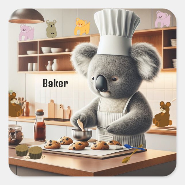 Adesivo Quadrado Bolo de Urso Koala Padeiro (Frente)