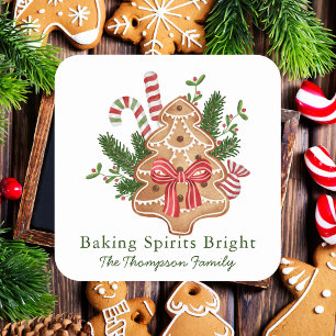 Adesivo Quadrado Bolo Espíritos Brilhantes Árvore de Natal Biscoito