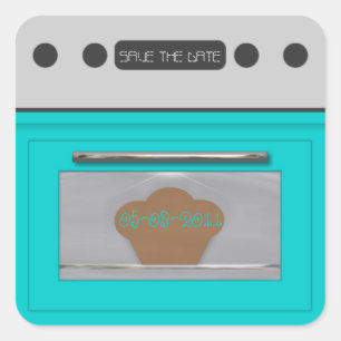 Adesivo Quadrado Bolo no forno; salvar o etiqueta-aqua da data