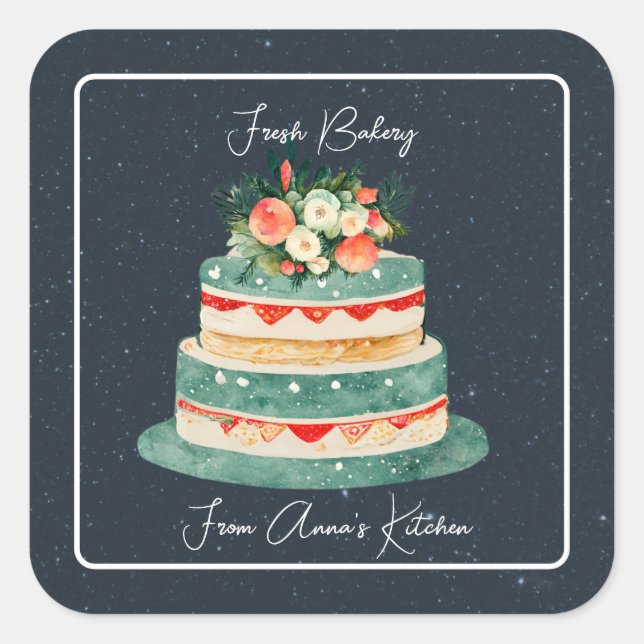 Adesivo Quadrado Bolo por camadas com Vinheta Floral Top Bakery (Frente)