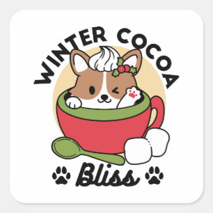 Adesivo Quadrado Bolsa de Cacau de inverno - Cachorro-Bonito em Des