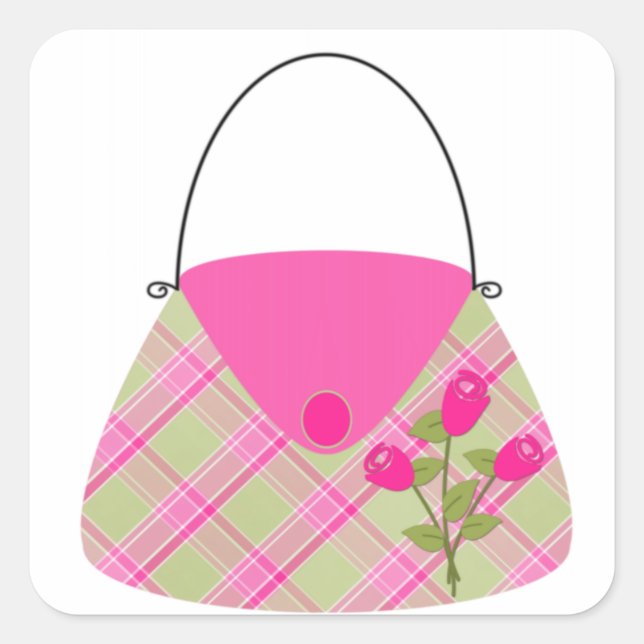 Adesivo Quadrado Bolsa Rosa Com Verde (Frente)