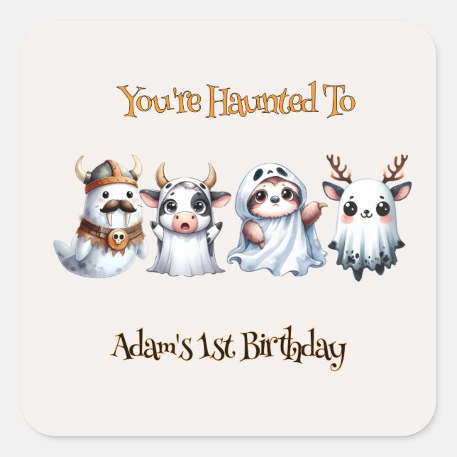 Adesivo Quadrado Bom aniversário do Halloween (Frente)