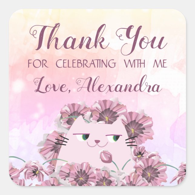 Adesivo Quadrado Bom Aniversário Obrigado (Frente)