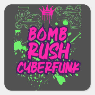 Adesivo Quadrado Bomb Rush Cyberfunk — Vibes de Grafite de Rua Neon