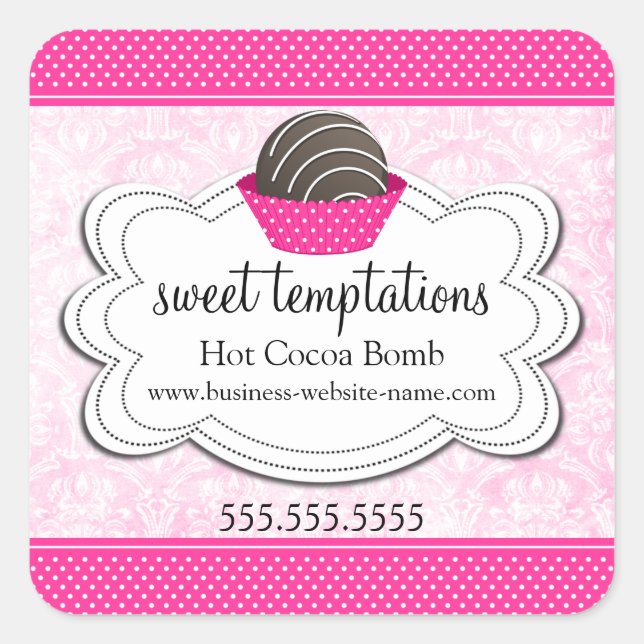 Adesivo Quadrado Bomba de chocolate quente com cacau (Frente)