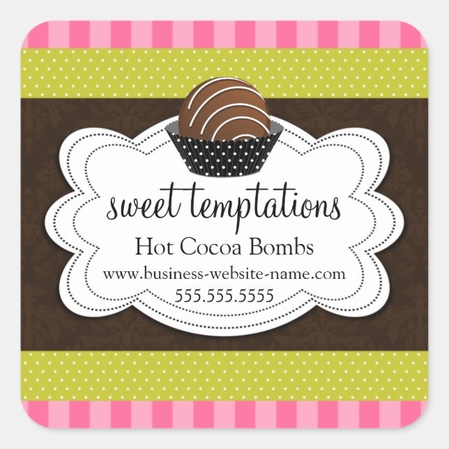 Adesivo Quadrado Bomba de chocolate quente com cacau (Frente)