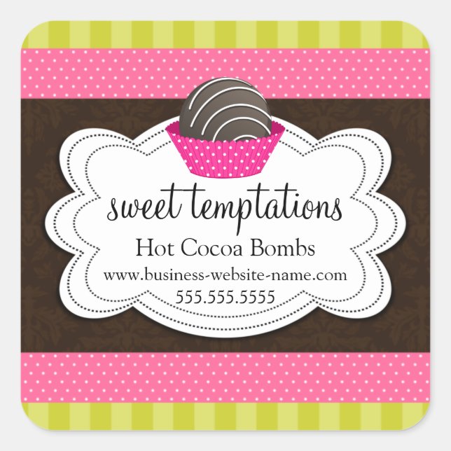 Adesivo Quadrado Bomba de chocolate quente com cacau (Frente)