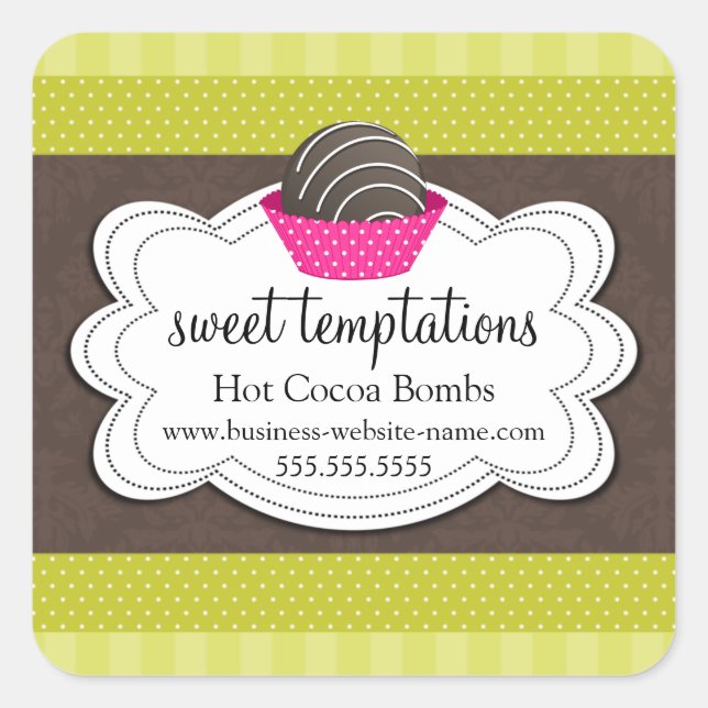 Adesivo Quadrado Bomba de chocolate quente com cacau (Frente)