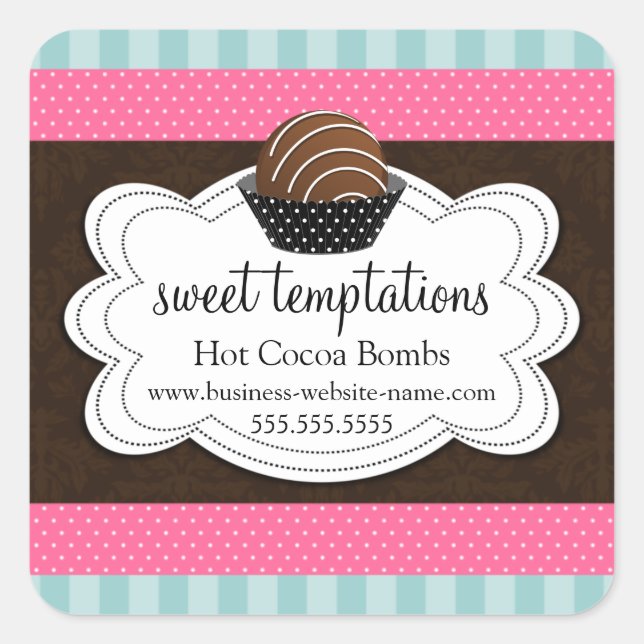 Adesivo Quadrado Bomba de chocolate quente com cacau (Frente)