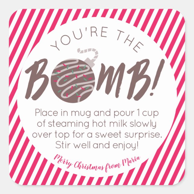 Adesivo Quadrado Bomba de Chocolate Quente de Natal (Frente)